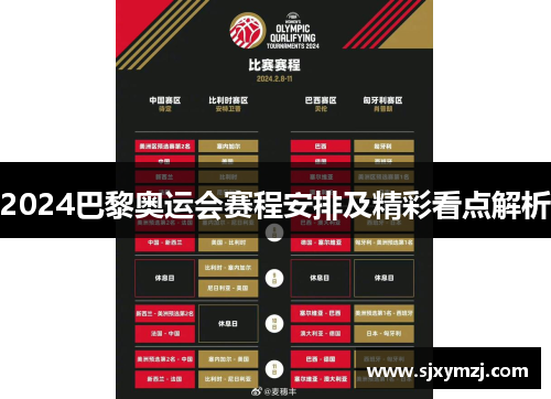2024巴黎奥运会赛程安排及精彩看点解析